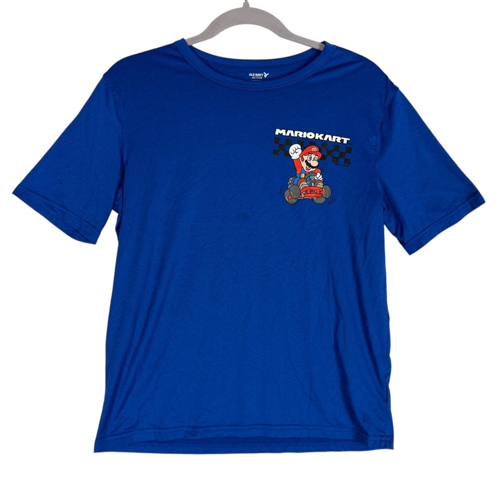 Old Navy Active Shirt Kids XL 14-16 Blue Mario Kart Graphic Tee Go-Dry Cool